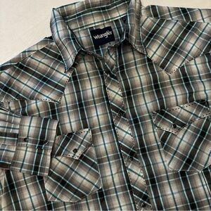 Wrangler Men's XXL Black Blue Check Western Ranch Cowboy Shirt Pearl Snaps